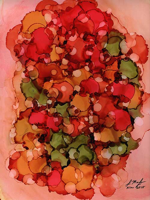 colorful abstract image in reds, orange, and some green
